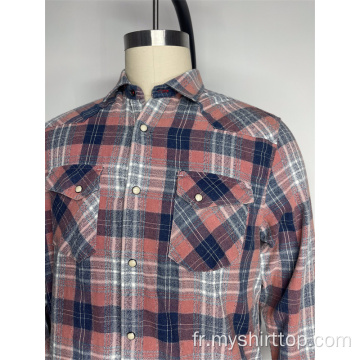 Bouton Double Pocket Plaid Long Manches